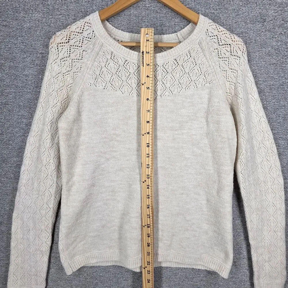 KUHL WOMEN'S CREAM KNIT SWEATER – SIZE SMALL – DIAMOND OPENWORK – WOOL BLEND